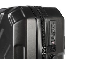 Trolley da viaggio a quattro ruote dal design industriale, chiusura TSA