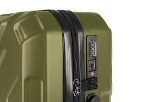 Trolley da viaggio a quattro ruote dal design industriale, chiusura TSA