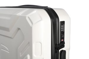 Trolley da viaggio a quattro ruote dal design industriale, chiusura TSA