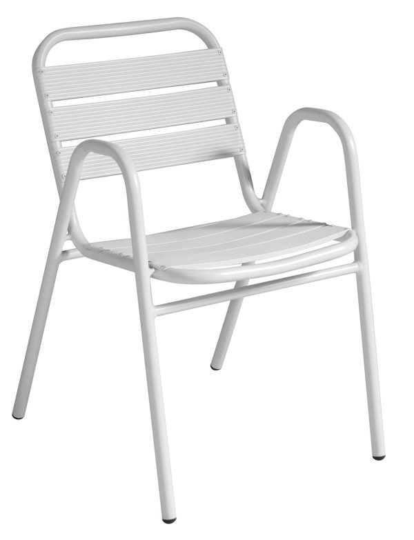 Sedia Calipso Contract - Alluminio Con Braccioli - Impilabile - Tubo Ø 25 Mm X 1,8 Mm - Colore Bianco