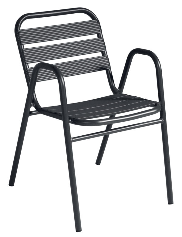 Sedia Calipso Contract - Alluminio Con Braccioli - Impilabile - Tubo Ø 25 Mm X 1,8 Mm - Colore Grigio Antracite