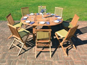 Sedia Salina in teak pieghevole con tavolo vulcano Greenwood