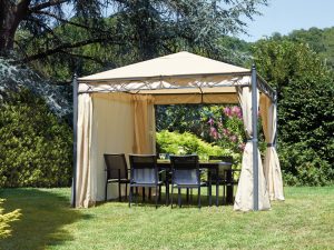 Gazebo Oregon in ferro 3X3 poli sabbia con tende laterali antizanzare Greenwood