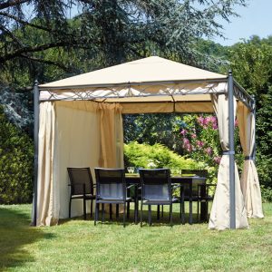 Gazebo Oregon in ferro 3X3 poli sabbia con tende laterali antizanzare Greenwood