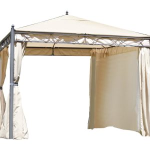 Gazebo Oregon in ferro 3X3 poli sabbia con tende laterali antizanzare Greenwood