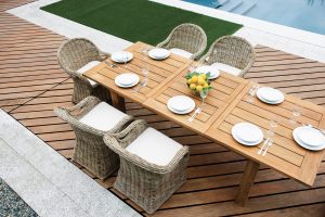 Poltrona Semarang con Tavolo Sumatra 180/250x100 Greenwood