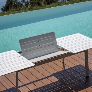 Tavolo Anzio - Allungabile  165/250 X 90 Cm - Piano A Doghe In Alluminio - Allungo Con Gambe Scorrevoli