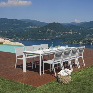 Tavolo Anzio - Allungabile  165/250 X 90 Cm - Piano A Doghe In Alluminio - Allungo Con Gambe Scorrevoli