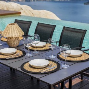 Tavolo Anzio - Allungabile  165/250 X 90 Cm - Piano A Doghe In Alluminio - Allungo Con Gambe Scorrevoli