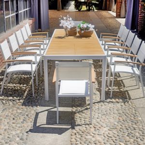 Tavolo Lanzarote 200/300 in alluminio e Teak Greenwood