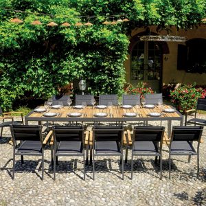 Tavolo Lanzarote 200/300 in alluminio e teak Greenwood