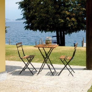 Set Bistro' Deluxe In Ferro E Legno - Tav. 55X55 1 Pz