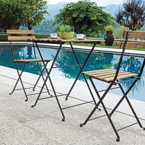 Set Bistrò In Ferro E Acacia Fsc Scura - 2 Sedie E Un Tavolo 55X54 Cm 1 Pz