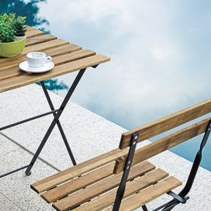 Set Bistrò In Ferro E Acacia Fsc Scura - 2 Sedie E Un Tavolo 55X54 Cm 1 Pz