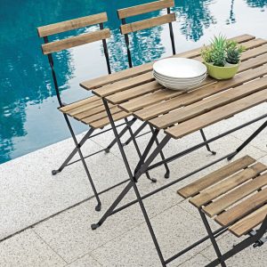 Set Bistrò In Ferro E Acacia Fsc Scura - 4 Sedie E Un Tavolo 100X54 Cm 2 Pz