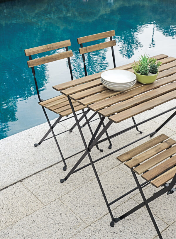 Set Bistrò In Ferro E Acacia Fsc Scura - 4 Sedie E Un  Tavolo 100X54 Cm 2 Pz