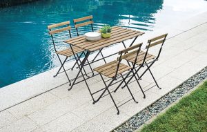 Set Bistrò In Ferro E Acacia Fsc Scura - 4 Sedie E Un  Tavolo 100X54 Cm 2 Pz