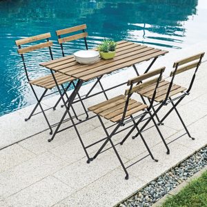 Set Bistrò In Ferro E Acacia Fsc Scura - 4 Sedie E Un Tavolo 100X54 Cm 2 Pz