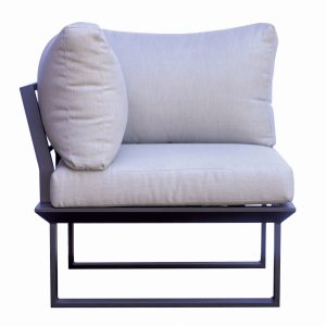 Set Saint Tropez Angolare - Composto Da Due Divani Da 2 Posti E Un Angolare - Tavolino Centrale Più Tavolini Laterali Con Piano In Resin Wood - Struttura In Alluminio Antracite - Cuscini Sfoderabili In Grigio