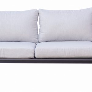 Set Saint Tropez Angolare - Composto Da Due Divani Da 2 Posti E Un Angolare - Tavolino Centrale Più Tavolini Laterali Con Piano In Resin Wood - Struttura In Alluminio Antracite - Cuscini Sfoderabili In Grigio