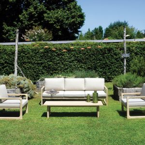 Salotto Dresda In Acacia Con Divano A 3 Posti Finitura Color Teak 2 Pz