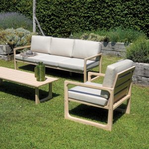 Salotto Dresda In Acacia Con Divano A 3 Posti Finitura Color Teak 2 Pz