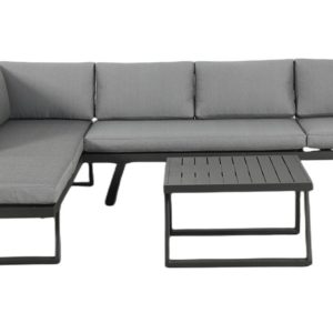 Set Tunisi Angolare - Composto Da 2 Divani A 3 Posti Trasformabili In Lettini - Tavolino 68 X 68 X 41 Cm Con Piano A Doghe Di Alluminio - Struttura In Alluminio  - Cuscini Sfoderabili