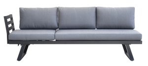 Set Tunisi Angolare - Composto Da 2 Divani A 3 Posti Trasformabili In Lettini - Tavolino 68 X 68 X 41 Cm Con Piano A Doghe Di Alluminio - Struttura In Alluminio  - Cuscini Sfoderabili