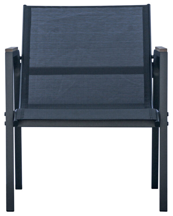 Set Tarquinia - Composto Da 2 Poltrone, 1 Divano E Un Tavolino Con Piano In Ceramic Glass Ø 65 Cm X 41 Cm - Textilene E Struttura In Ferro Epoxy Verde (V) - Braccioli In Resin Wood