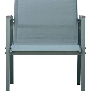 Set Tarquinia - Composto Da 2 Poltrone, 1 Divano E Un Tavolino Con Piano In Ceramic Glass Ø 65 Cm X 41 Cm - Textilene E Struttura In Ferro Epoxy Verde (V) - Braccioli In Resin Wood