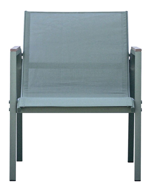 Set Tarquinia - Composto Da 2 Poltrone, 1 Divano E Un Tavolino Con Piano In Ceramic Glass Ø 65 Cm X 41 Cm - Textilene E Struttura In Ferro Epoxy Verde (V) - Braccioli In Resin Wood