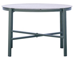 Set Tarquinia - Composto Da 2 Poltrone, 1 Divano E Un Tavolino Con Piano In Ceramic Glass Ø 65 Cm X 41 Cm - Textilene E Struttura In Ferro Epoxy Verde (V) - Braccioli In Resin Wood