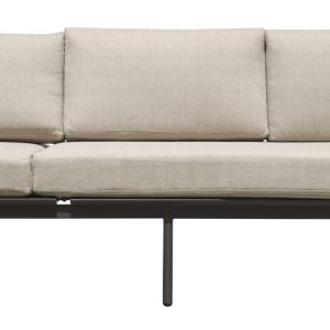 Set Torvaianica - Salotto Angolare Composto Da Due Divani 3 Posti Di Cui Uno Trasformabile In Lettino Con Schienale Regolabile E Un Tavolino Con Piano A Doghe 110 X 60 X 32 Cm - Struttura Alluminio Verde (V - Cuscini Sfoderabili E Tre Pillow Decorativi