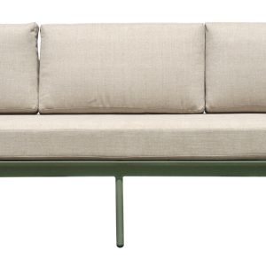 Set Torvaianica - Salotto Angolare Composto Da Due Divani 3 Posti Di Cui Uno Trasformabile In Lettino Con Schienale Regolabile E Un Tavolino Con Piano A Doghe 110 X 60 X 32 Cm - Struttura Alluminio Verde (V - Cuscini Sfoderabili E Tre Pillow Decorativi