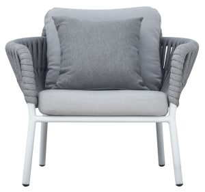 Set Maratea - Composto Da 2 Poltrone, Un Divano A Tre Posti - E Un Tavolino Piano In Ceramic Glass Effetto Cemento 110 X 60 X 40 Cm - Struttura In Alluminio  E Corda - Cuscini Sfoderabili  E Pillow Decorativi