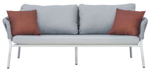 Set Maratea - Composto Da 2 Poltrone, Un Divano A Tre Posti - E Un Tavolino Piano In Ceramic Glass Effetto Cemento 110 X 60 X 40 Cm - Struttura In Alluminio  E Corda - Cuscini Sfoderabili  E Pillow Decorativi