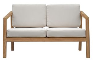 Set Riace - Composto Da 2 Poltrone, Un Divano A 2 Posti - Un Tavolino 120 X 60 X 45 Cm - In Legno Di Teak Fsc - Cuscini Ecrù