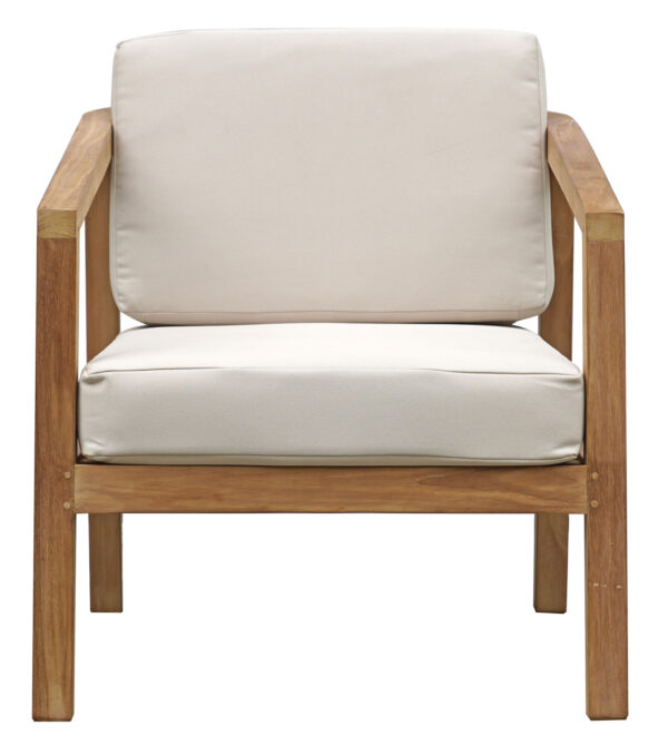 Set Riace - Composto Da 2 Poltrone, Un Divano A 2 Posti - Un Tavolino 120 X 60 X 45 Cm - In Legno Di Teak Fsc - Cuscini Ecrù