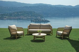 Salotto Lamezia In Acacia Certificata Fsc Color Teak  Con Corda Color Naturale 5 Pz