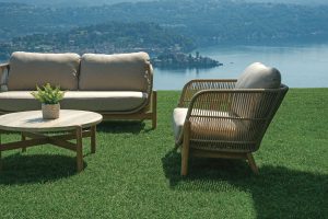 Salotto Lamezia In Acacia Certificata Fsc Color Teak  Con Corda Color Naturale 5 Pz