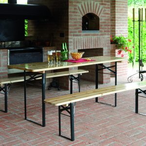 Set Birreria - Tavolo 200 X 70 E 2 Panche 200 X 25 Cm - Legno 25 Mm