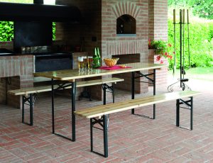 Set Birreria - Tavolo 170 X 46 - Legno 20 Mm - 2 Panche 170 X 23 Cm - Legno 25 Mm