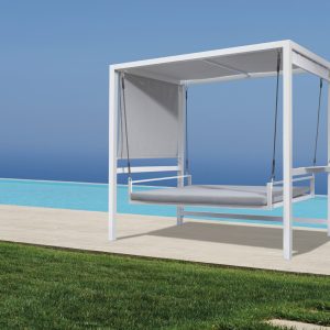 Dondolo 3 posti reclinabile in alluminio bianco e olefin Greenwood