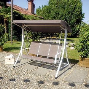 Dondolo 3 posti struttura in ferro bianco e seduta textilene tortora Greenwood