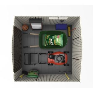 Rifugio in resina HDPE, finto legno, con pavimento.