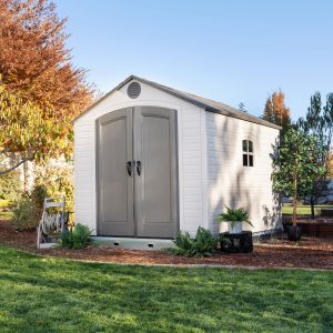 Rifugio in resina HDPE, finto legno, grande volume, con pavimento, 2,40m x 3,00m, 7,20m²