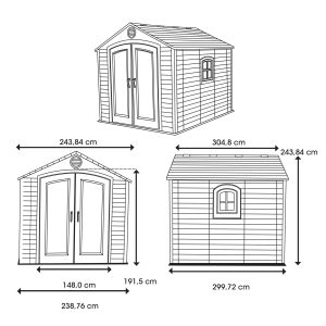 Rifugio in resina HDPE, finto legno, grande volume, con pavimento, 2,40m x 3,00m, 7,20m²