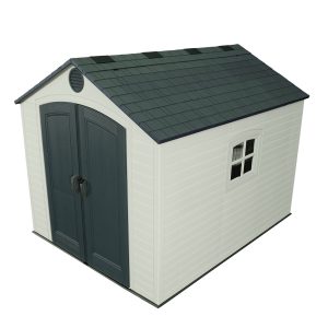 Rifugio in resina HDPE, finto legno, grande volume, con pavimento, 2,40m x 3,00m, 7,20m²