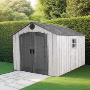 Rifugio in resina HDPE, finto legno, grande volume, con pavimento, 2,40m x 3,00m, 7,20m²