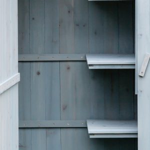 Armadio da giardino a 3 ripiani, finitura in legno tinto di blu.